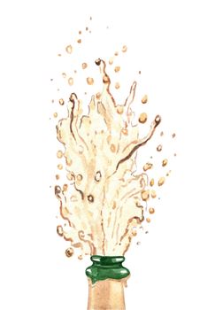 Watercolor champagne splashing isolated on white background