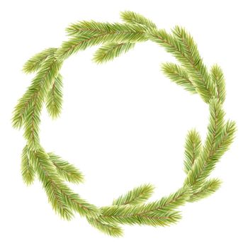 Watercolor fir wreath isolated on white background