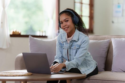 Beautiful woman using laptop working at home. lifestyle concept.