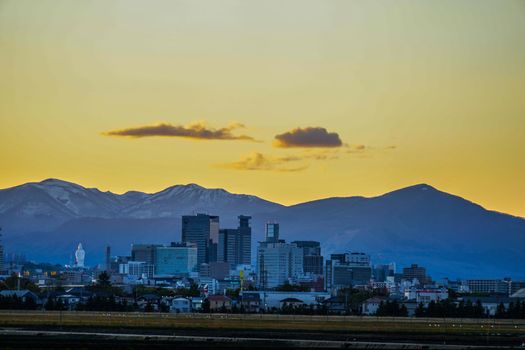 Sendai City city of city and evening view. Shooting Location: Sendai, Miyagi Prefecture