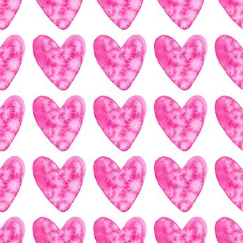 Watercolor pink hearts seamless pattern on white background. Valentines day print