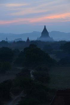 pagodas in bagan at sunset