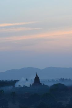 pagodas in bagan at sunset