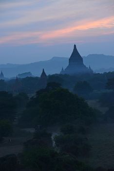 pagodas in bagan at sunset