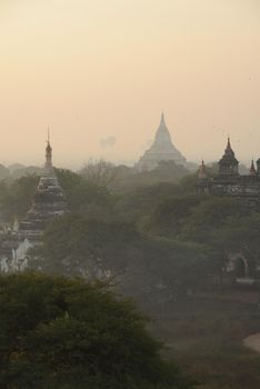 pagoda field in bagan myanmar in the morning