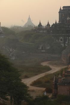 pagoda field in bagan myanmar in the morning