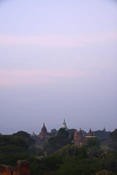 pagoda field in bagan myanmar in the morning