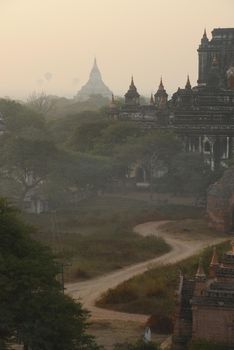 pagoda field in bagan myanmar in the morning