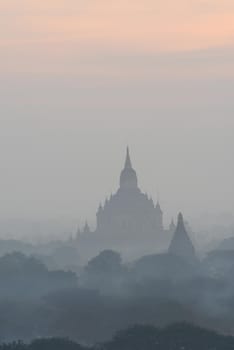 pagoda field in bagan myanmar in the morning