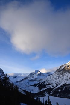 snow capped mountain in winter at canadian rockies