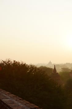 pagoda field in bagan myanmar in the morning