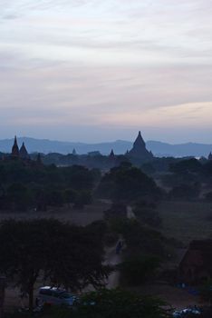 pagodas in bagan at sunset