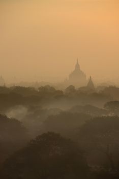 pagoda field in bagan myanmar in the morning