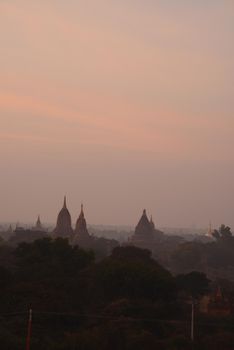 pagoda field in bagan myanmar in the morning