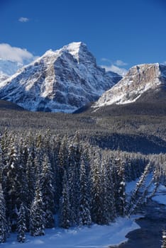 snow capped mountain in winter at canadian rockies