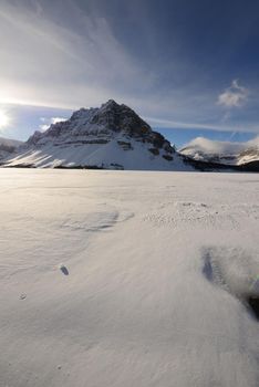 snow capped mountain in winter at canadian rockies