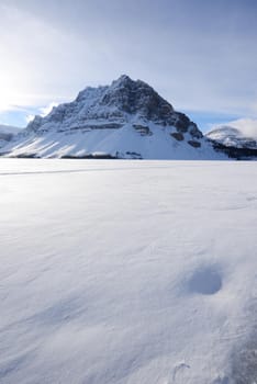 snow capped mountain in winter at canadian rockies