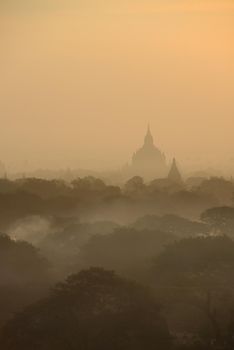 pagoda field in bagan myanmar in the morning