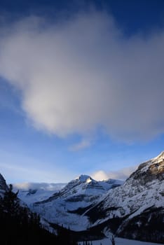 snow capped mountain in winter at canadian rockies