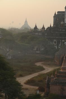 pagoda field in bagan myanmar in the morning