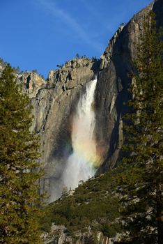 yosemite falls with rainbow in the morning