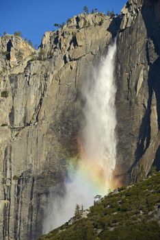 yosemite falls with rainbow in the morning