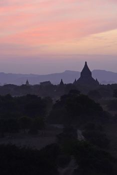 pagodas in bagan at sunset