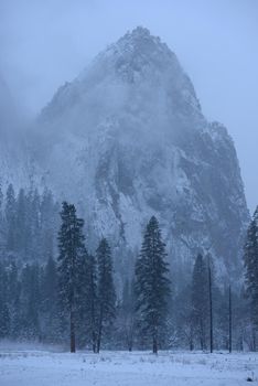 yosemite with snow in winter