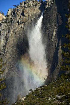 yosemite falls with rainbow in the morning