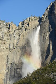 yosemite falls with rainbow in the morning