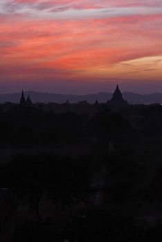 pagodas in bagan at sunset