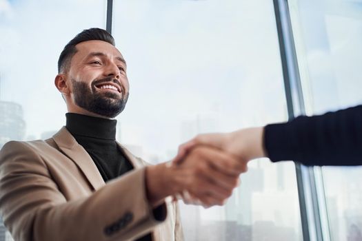 close-up. businessman shaking hands with a business partner.