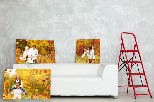 photo canvas with a family in autumn.