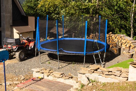 Big trampoline for children and adults. Outdoor Trampoline with safety net with Zipper entrance