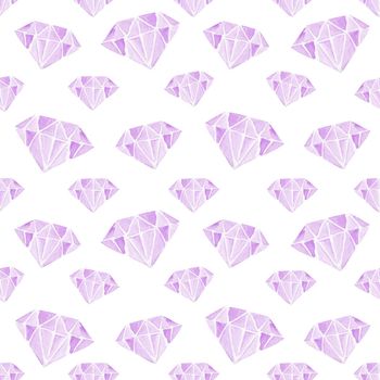 watercolor purple diamonds seamless pattern on white background