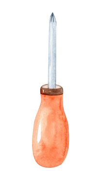 watercolor screwdriver tool isolated on white background. hand drawn construction instrument illustration