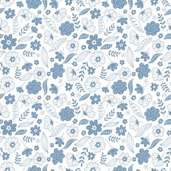 Trendy seamless floral pattern. Fabric design with simple flowers. ute repeated pattern for fabric, wallpaper or wrap paper. Vector illustration isolated on white background.