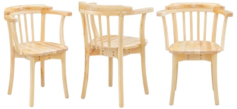 A chair made of natural wood in different angles. Isolated on a white background. Interior element