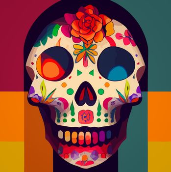 A colourful Traditional Calavera, sugar skull decorated with flowers for Day of the dead