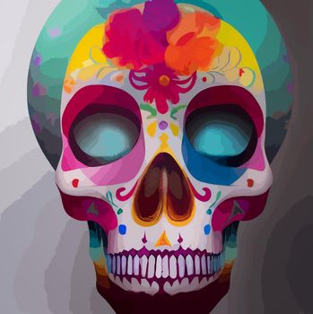 A colourful Traditional Calavera, sugar skull decorated with flowers for Day of the dead