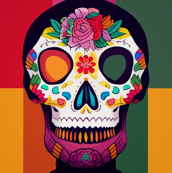 A colourful Traditional Calavera, sugar skull decorated with flowers for Day of the dead