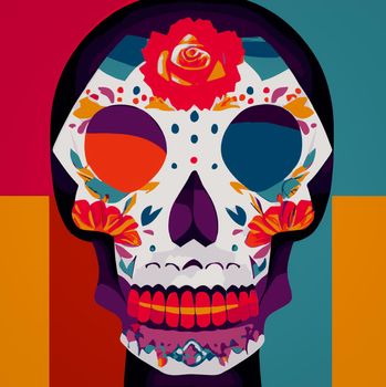 A colourful Traditional Calavera, sugar skull decorated with flowers for Day of the dead