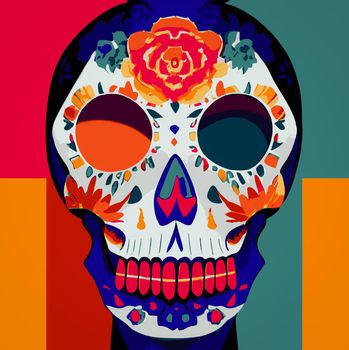 A colourful Traditional Calavera, sugar skull decorated with flowers for Day of the dead