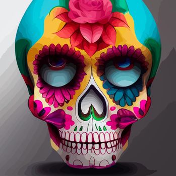 A colourful Traditional Calavera, sugar skull decorated with flowers for Day of the dead