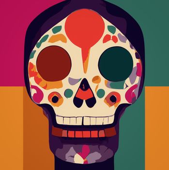 A colourful Traditional Calavera, sugar skull decorated with flowers for Day of the dead