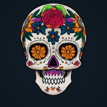 A colourful Traditional Calavera, sugar skull decorated with flowers for Day of the dead