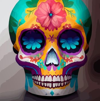 A colourful Traditional Calavera, sugar skull decorated with flowers for Day of the dead