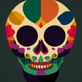 A colourful Traditional Calavera, sugar skull decorated with flowers for Day of the dead