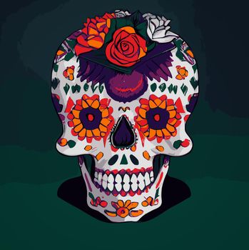 A colourful Traditional Calavera, sugar skull decorated with flowers for Day of the dead