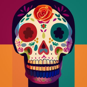 A colourful Traditional Calavera, sugar skull decorated with flowers for Day of the dead